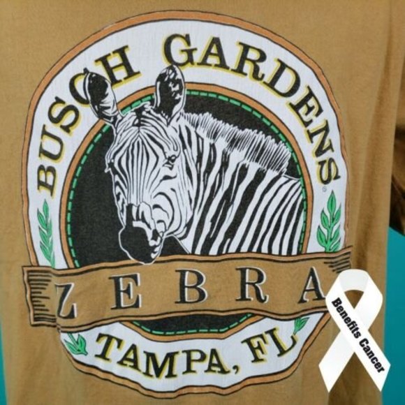 Vintage Busch Gardens Zebra Animal Nature Gold T-Shirt 90s Size XL Single Stitch - Picture 1 of 9